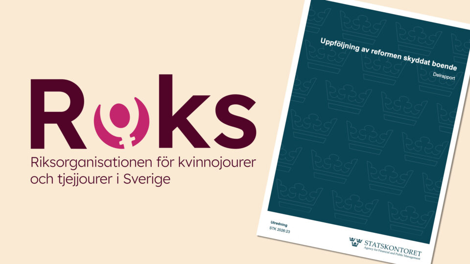 Roks logga tillsammans med Statskontorets delrapport om effekten av skyddat boende-reformen